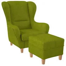 Supellex Ohrensessel Sofia Textil 92 x 68 x 95 cm Hellgrün mit Hocker