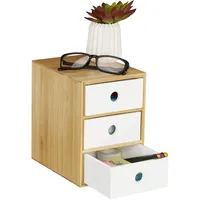 Relaxdays Schreibtisch Organizer, 3 Schubfächer, Bambus & MDF, Aufbewahrungsbox