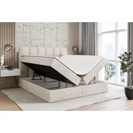 altdecor Boxspringbett mit Matratze Topper, Polsterbett mit Bettkasten RICAR | Beige Casablanca | 140x200