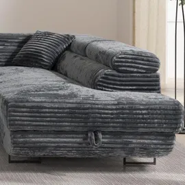 m-punkt Wohnlandschaft U – Form Ecksofa Miami TILIA Cord Anthrazit mit Bett Bettkasten Kopfteilverstellung Bett Sofa Schlafsofa Bigsofa - Grau