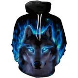 Surwin Kinder Hoodies Junge Mädchen Unisex Kapuzenpullover, 3D Drucken Warme Langarm Sweatshirt Tasche Pullover Hoodie Streetwear (Wolf,110cm) - 110