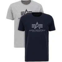 Alpha Industries T-Shirt mit Label-Print im 2er-Pack, Hellgrau Melange, M,