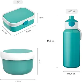 Mepal | Campus Lunchset | Fruchtbox, Bentobox & Trinkflasche | Spülmaschinenfest & BPA-frei | 300, 400 & 750 ml | Mit Fächern, Gabel & Clip-Verschlu