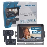 VSG VSG24 7“ FUNK-HD-Rückfahrkamera Premium PRO HD für Wohnmobil, Pferdeanhänger PKW, KFZ Set kabellos, 2X Rückfahrkamera + Monitor, Nummernschild Kamera Nachrüsten 12V-24V, digital, Auto Rückspiegel