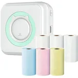 2er Set Tragbarer USB Thermodrucker für Smartphone, Mobiler Fotodrucker ohne Tinte und 6 farbige Thermopapier Rollen - MINIMULTIROLL - Weiß
