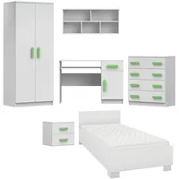 Deine Möbel 24 Kinderzimmer-Set, Weiß, Grün, Holzwerkstoff, 419x193x206 cm,