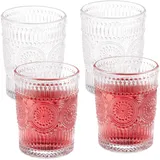 Relaxdays Trinkgläser, 4er Set, 300 ml, Vintage Gläser Wasser, Saft, Limo, spülmaschinenfest, Wassergläser, transparent,