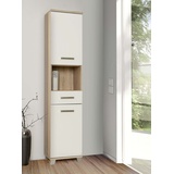 Forte Veris Seitenschrank mit 2 Türen und 1 Schublade, Holzwerkstoff, Sonoma Eiche kombiniert mit Weiß Hochglanz, 40,2 x 186,82 x 34,8 cm