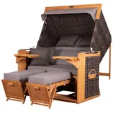 deVries PURE® Strandkorb Friesland Sylt XL - PE stone grey - Dessin 466, BxTxH: 135x90x165 cm, Volllieger, Nordsee-Strandkorb, Teakholz - PE-Markengeflecht - bequeme Polster - Schutzhülle grau