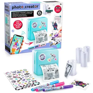 Canal Toys - Photo Creator CLK017- Taschen-Drucker Set für Smartphone mit Markern, Stickern und Thermopapier-Rollen für Instant-Druck, 1 Portabler Drucker, Blau