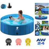 Hundepool faltbar 80 cm für Hunde und Kinder, rutschfest, tragbar, blau, inkl.