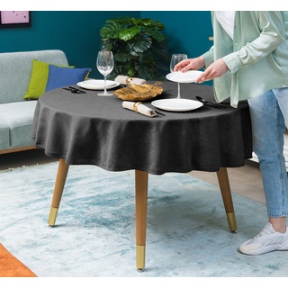 simurq Tischdecke Abwaschbar - Wasserabweisend | Tischdecke Rund 140 Leinenoptik-Lotuseffekt | Pflegeleicht & fleckenabweisend Tischdecken | Tischdecke Grau -Tischtuch Table Cloth (Grau, 140 Rund)