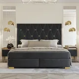 Xlmoebel Schlafzimmer-Set Graue Schlafzimmermöbel aus Holz mit Edelstahl-Doppelbett, (3-tlg., 3tlg.Schlafzimmer Set (Bett + 2x Nachttische), Hergestellt in Europa grau
