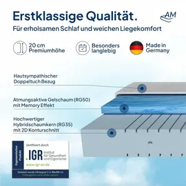 AM Qualitätsmatratzen 7-Zonen Gelschaummatratze 100 x 200 cm H3