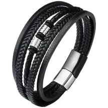 Saraswati Herren Armband 5 Strang, Leder mit Magnetverschluss, schwarz, 21x2cm