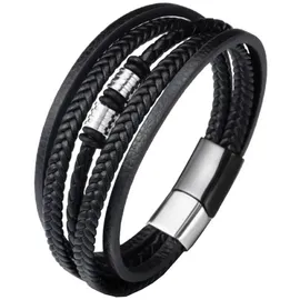 Saraswati Herren Armband 5 Strang, Leder mit Magnetverschluss, schwarz, 21x2cm