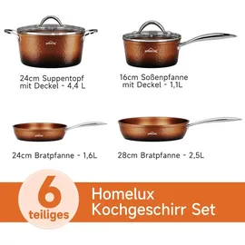 Homelux Topfset Pfannenset Kochtopfset Topfset 6tlg Induktion Induktionstöpfe, Aluminium Antihaft-beschichtete Töpfe Set mit Deckel,Töpfe & pfanne,kupfer
