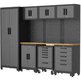 VITO Männerküche - 11-TLG Werkstatteinrichtungs Set mit Schubladen ca. 255 x 50 x 200 cm, Garage Werkstatteinrichtung, Werkbank, Werkzeugschrank, Werkbank mit Holzarbeitsplatte - (VIAGC2)