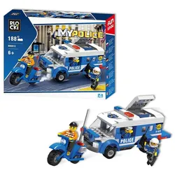 Blocki Konstruktions-Spielset BLOCKI MyPolice Motorroad Polizeiwagen Bausatz Spielzeug 188 Teile