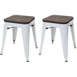 Mendler 2er-Set Hocker HWC-A73 inkl. Holz-Sitzfläche, Metallhocker Sitzhocker, Metall Industriedesign stapelbar ~ weiß