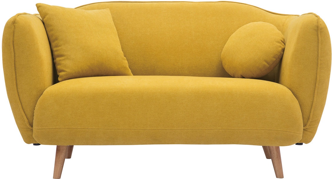 Skandinavisch inspiriertes Sofa aus senfgelbem Stoff mit Samt-Effekt Zwei-Sitzer FOLK