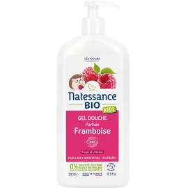 Natessance - Duschgel für Körper und Haare Kids – Himbeere – zertifiziert Bio Cosmos Organic – Flasche 100% pflanzlich – 500 ml