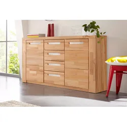 Sideboard HOME AFFAIRE "Kolding", beige (kernbuche teilmassiv), B:140cm H:90cm T:40cm, Holz teilmassiv, Sideboards, Breite 140 cm mit 4 Schubkästen