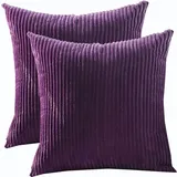 SWJ-swjssb Kissenbezug 80x80 2er Set,Kopfkissenbezug 80x80,Kissenbezüge 60X60,Kord Zierkissenbezug Dekokissen Sofakissen Bezug Groß Kissenhülle Dekorative Weiche Zierkissenbezüge(Aubergine,75x75 cm)