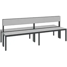 C+P Umkleidesitzbank Basic Plus, Länge 1.960 mm, doppelseitig, mit Rückenlehne, schwarzgrau/silbergrau