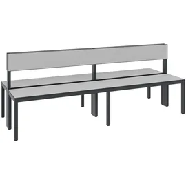 C+P Umkleidesitzbank Basic Plus, Länge 1.960 mm, doppelseitig, mit Rückenlehne, schwarzgrau/silbergrau