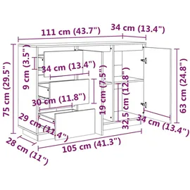 vidaXL Sideboard 111x34x75 cm Massivholz Kiefer