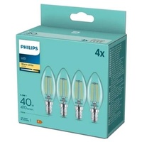 Philips LED-Lampe Classic Candle 4,3W/827 (40W) Clear 4-pack E14