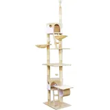 Wiltec Kratzbaum 240-260 cm beige/weiß, Katzenkratzbaum deckenhoch mit Sisal, Kletterbaum für Katzen, Deckenspanner Katzenbaum mit Hängematten