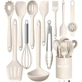 REDOM Kochbesteck-Set 12er Küchenhelfer Set Kochgeschirr Küchenutensilien Küchengerät Küchen (Gesund Silikon Kochset Antihaft Hitzebeständig mit Utensilienhalter, 12-tlg., Silikonspatel, Utensilien-Set, Kochutensilien, Silikon, einteilig), Spülmaschinengeeignet Kochzubehör für kochen und backen usw gelb