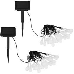 LED Solar Lichterkette Aussen Solarlampe Garten Dekoration, Akku Erdspieß, Tropfen Design klar, 40x LED warmweiß, L 280 cm
