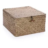 IGNPION Aufbewahrungskorb aus Seegras mit Deckel, gewebtes Seegras, Schreibtischkörbe, quadratisch, Badezimmer-Aufbewahrungsbox, Regale und Schreibtische, dekorativer Korb, Mehrzweck-Aufbewahrungskorb