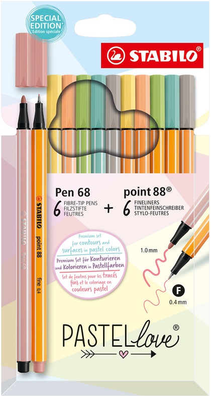 Fineliner Stabilo® Point 88+Pen 68 Pastellove 12Er-Pack