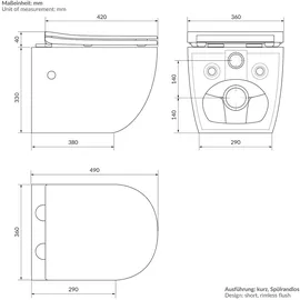 luxebath Spülrandloses Dusch-WC mit WC-Sitz Weiß