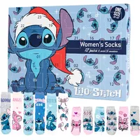 Disney Lilo & Stitch Adventskalender mit 12 Paar Socken Größe 38-43 für Damen Weihnachtskalender mit Sneakers und langen Socken