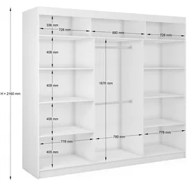 beautysofa Schwebetürenschrank Gaja 240 x 216 x 61 cm Grau