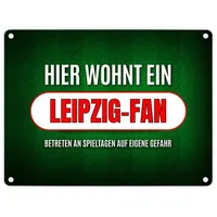 Trendaffe Hier wohnt ein Leipzig-Fan Metallschild mit Rasen Motiv