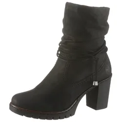 Winterstiefelette RIEKER, Damen, Gr. 39, schwarz, Nubuklederimitat, elegant, Schuhe, Boots, Trichterabsatz, Warmfutter, mit gerafftem Schaft
