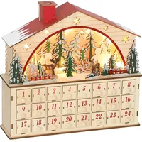 Adventskalender zum Befüllen 24 Schubladen Fächer Weihnachtskalender mit LED-Lichtern Naturholz 36 x 10 x 34 cm