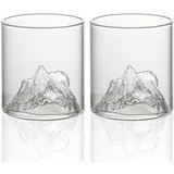 BRTNUP 2er Set Whiskey Gletscher, Mountain Shallow Form Transparente Glasschale, Glas Stil Whisky Cup, Whisky Gletscher Weinbecher Wassergläser, Wine Cup Teekanne Glas (Weiß 300ml)