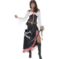 Piraten-Lady Kostüm Kleid mit Armbinden Gürtel und Kopftuch, Medium