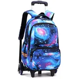 Trolley Rucksack, Kinder Trolley Schultasche mit Rollen Rucksäcke Kinder Schulrucksack Schulranzen für Junge und Mädchens (Blauer Sternenhimmel)