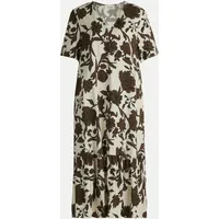 Cartoon Midikleid Floralmuster Braun/Weiß 38