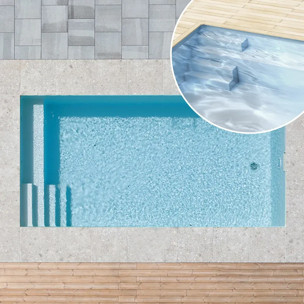 Styroporpool, 600 x 300 x 150 cm, Basis-Bausatz mit Treppe links und Sitzbank, Folie 0,90 mm, grau