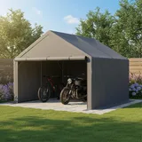 Geräteschuppen Fahrradgarage Wasserfestes PE Geräteschuppen, Outdoor-Zelt 10x10FT Garagenzelt, Gartenhaus Lagerzelt Fahrradschuppen Werkzeugzelt Lagergarage, Faltbar Grau