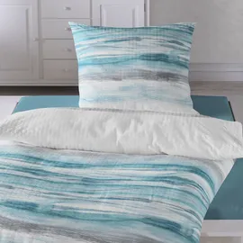 Traumschlaf Seersucker Wellen Blau 155 x 220 cm + 80 x 80 cm
